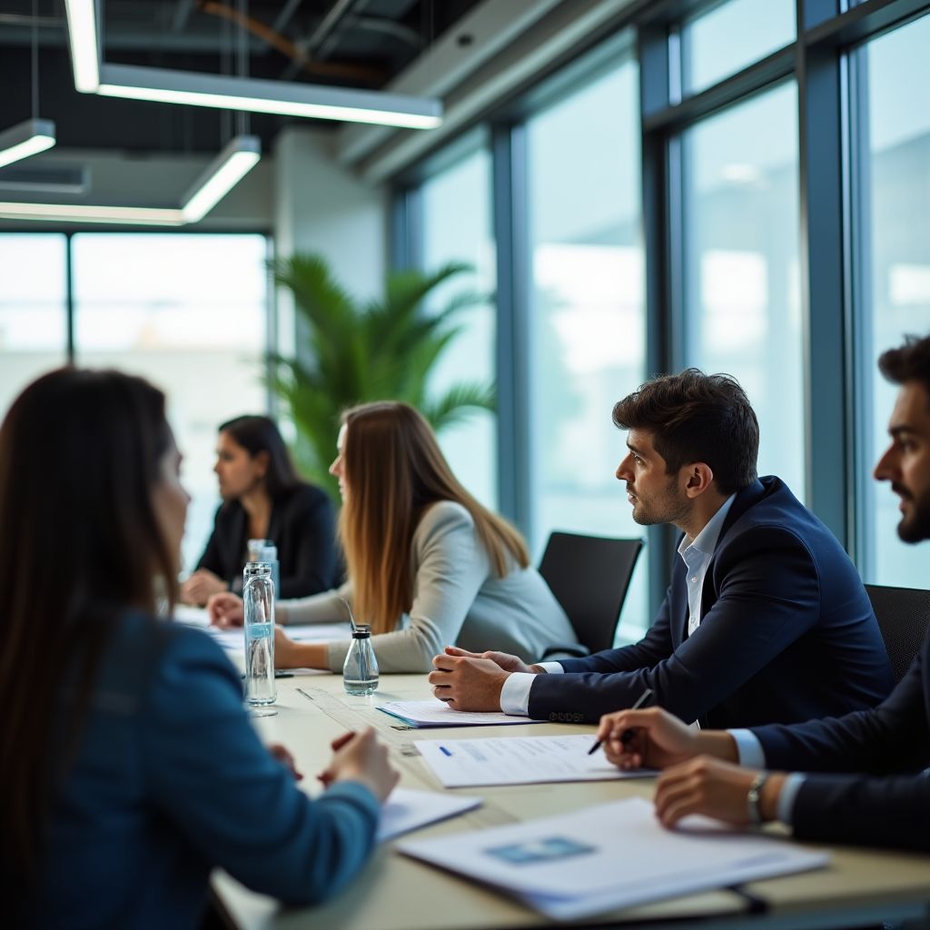 Profesionales estudiando materiales de certificación financiera
