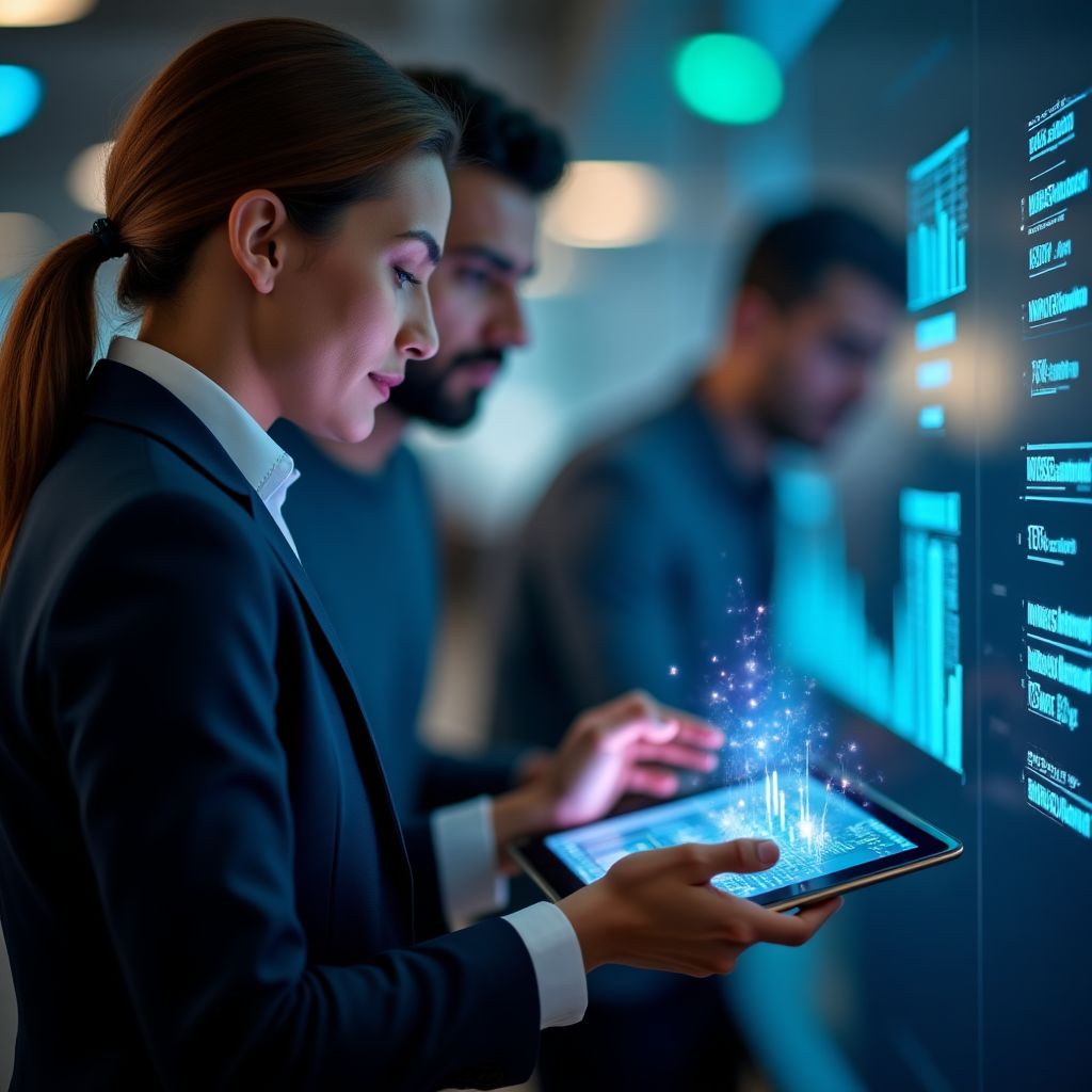 Profesionales estudiando tecnologías financieras innovadoras